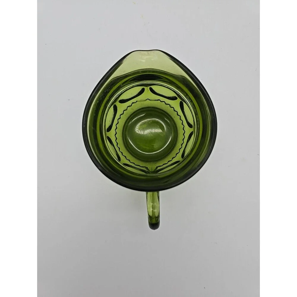 Vintage Indiana Glass Kings Crown Thumbprint Creamer Cup Avocado Green